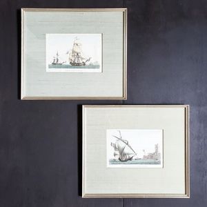 Vintage Framed Painted Engraving Ship Prints